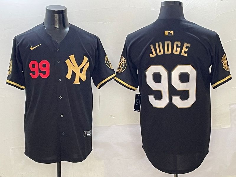 Men New York Yankees #99 Judge Black Gold Five generations Nike 2025 MLB Jersey style 5
